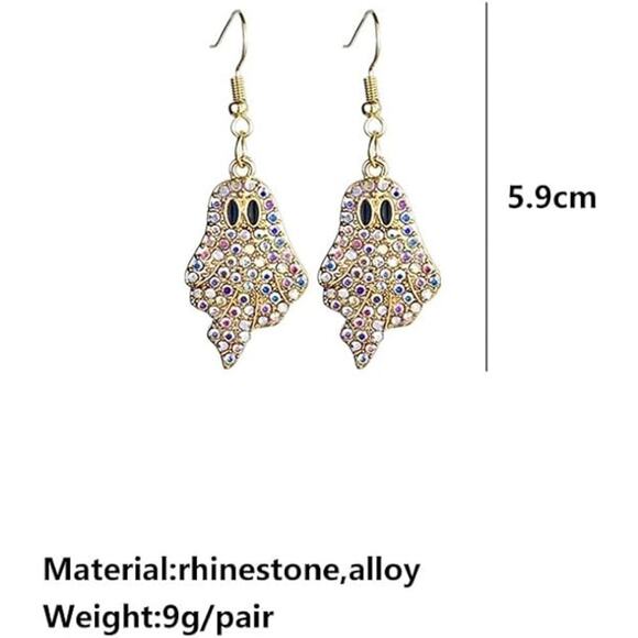 Halloween Pumpkin Ghost Earrings Women Sparkly Rhinestone Dangle Cute Jewelry - Picture 2 of 3